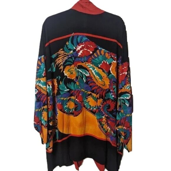 Vintage AKF New York 90’s Kimono Robe Rayon Abstract Boho Cardigan - Picture 1 of 7